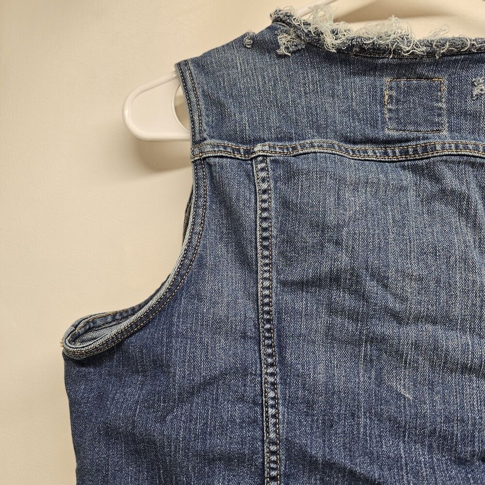 Old Navy Denim Vest L/G Gray Distressed Sleeveless SP14 VJ306488 Vintage Look - Picture 9 of 16